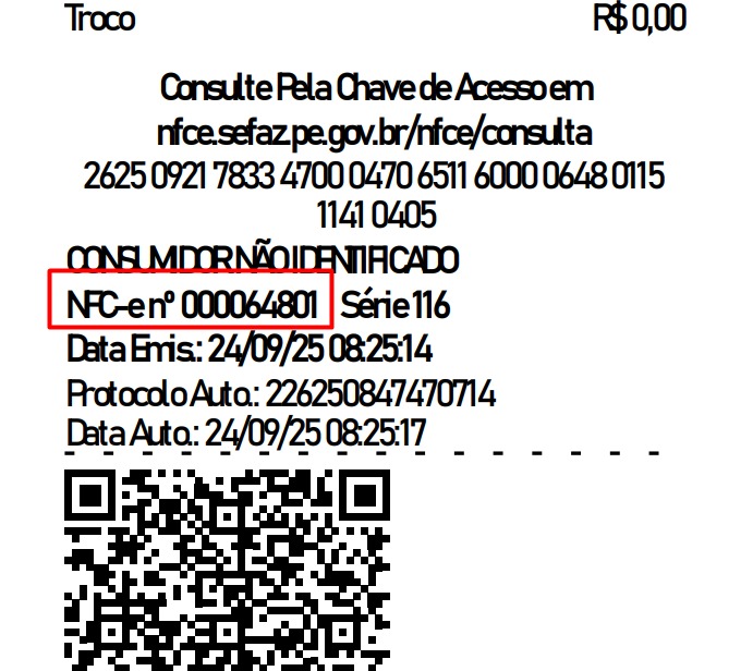 Onde encontrar o número da NFC-e no cupom